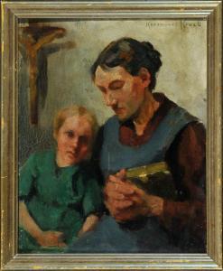 KUMMER KROELL Mathilde 1865-1948,Mutter mit Mädchen beim Gebet,Allgauer DE 2015-04-16