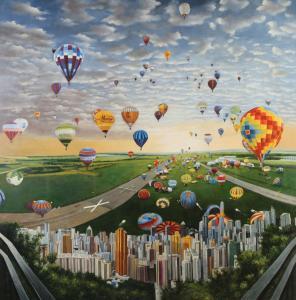 KUN SHAY 1974,Hot Air Balloons Over the City,2011,Tiroche IL 2023-01-21