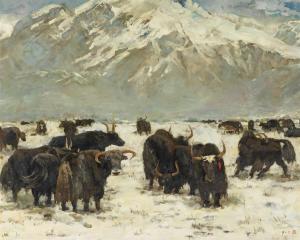 KUN Wang 1877-1946,A herd of buffalo,Lempertz DE 2021-06-24