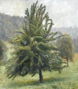 KUNDIG Reinhold 1888-1984,Ausladender Baum in hügeliger Sommerlandschaft,Dobiaschofsky CH 2008-11-12