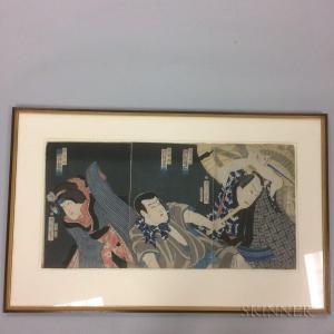 KUNICHIKA Toyohara 1835-1912,depicting a play scene with three actors,Skinner US 2017-11-17