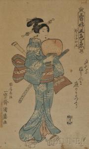 KUNIMORI Utagawa 1848-1860,Courtesan with Fan and Sword,Skinner US 2012-10-25