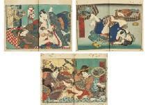 KUNIMORI Utagawa 1848-1860,Enshoku shinasadame (a set of three volumes),Mainichi Auction 2020-01-17