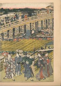 KUNISADA UTAGAWA 1786-1865,des marchands et jeunes femmes près d'un pont,Piasa FR 2012-10-31