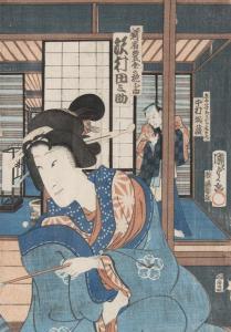 KUNISADA UTAGAWA 1786-1865,La fumeuse de pipe,Dogny Auction CH 2015-06-09