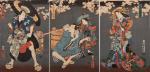 KUNISADA UTAGAWA 1786-1865,Sukeroku junto a Den-Hichi y Agemaki,Subastas Bilbao XXI ES 2019-10-23