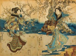 KUNISADA UTAGAWA 1786-1865,Toyokuni représentant des bijin-ga dans un paysage,Art Valorem 2024-04-04