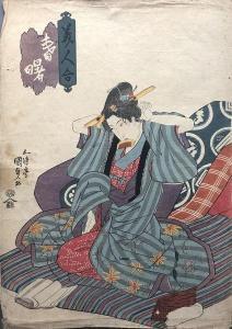 KUNISADA UTAGAWA 1786-1865,une geisha se coiffant,Cannes encheres, Appay-Debussy FR 2019-03-19