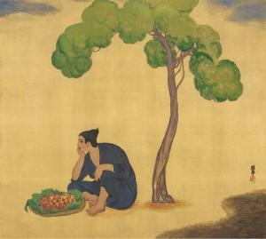 KUNISHIRO Mitsutani 1874-1936,Man under tree,Mainichi Auction JP 2023-01-13