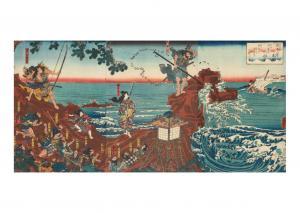 KUNIYOSHI Utagawa 1798-1861,CHINZAI HACHIRO TAMETOMO SHOOTS THE ENEMY SHIP IN ,Ise Art JP 2024-02-24