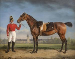 KUNTZ Rudolf 1797-1848,Ein Pferd mit Offizier vor dem Karlsruher Schloss,Galerie Bassenge 2023-06-08
