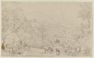 KUNTZ Rudolf 1797-1848,landscape with homestead, riders and animals,1823,Neumeister DE 2020-09-23