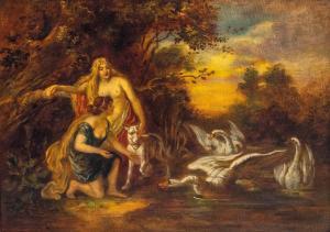 KUNZ Ludwig Adam,Diana mit Nymphe und Hund am Weiher mit drei Schwä,Palais Dorotheum 2023-11-22