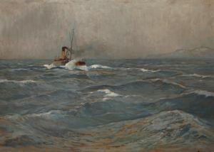KUNZE Albert 1877-1949,, "Dampfer vor der norwegischen Küste",1927,Mehlis DE 2021-08-26