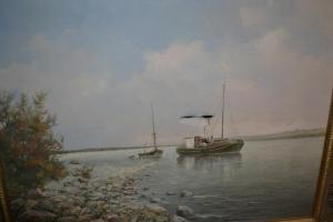 Kupper M.W,estuary scene with moored fishing boats, signed, h,Lawrences of Bletchingley 2016-04-26