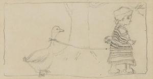 KURODA Seiki 1866-1924,Boy and duck,Mainichi Auction JP 2022-11-11