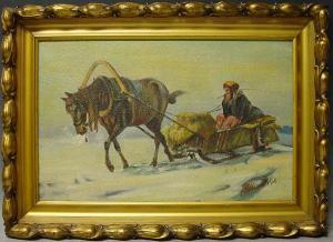 KUROWSKI Friedrich Karl 1930,Pferd mit Schlitten und russischer Bäuerin,Horster DE 2010-01-02