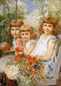 KURZ Arthur 1860-1917,Three Children in the Garden,1891,Stahl DE 2020-09-26