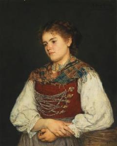 KURZBAUER Eduard 1840-1879,A girl in traditional costume,1877,Palais Dorotheum AT 2016-10-20