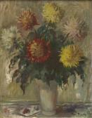 KUSCHE Paul 1882-1952,Chrysanthemenstrauß in weißer Vase,Zeller DE 2021-03-25