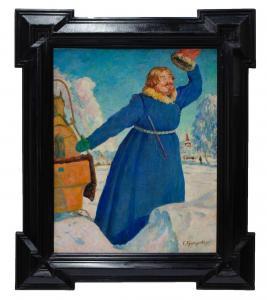 KUSTODIEV Boris Mikhailovich 1878-1927,Winter Scene with Santa Claus,Dallas Auction US 2023-11-19