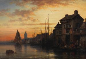 KUWASSEG Charles Euphrasie 1838-1904,Harbour scene, evening,1870,Bonhams GB 2024-03-13