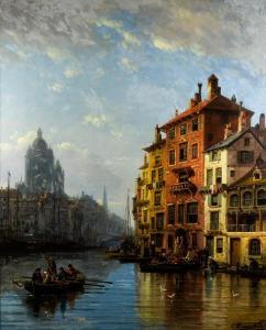 KUWASSEG Karl Josef 1802-1877,Continental canal scene with numerous,17th Century,Canterbury Auction 2021-04-10