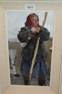 KUZNETSOV Mikhail,portrait of a young lady holding a staff,Lawrences of Bletchingley 2019-09-10