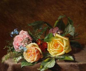 LÖFFLER Emma Augusta 1843-1929,Yellow roses,1886,Bruun Rasmussen DK 2021-06-28