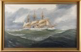 LÖFGREN carl henrik 1860-1922,Segelfartyg på öppet hav- Freja,1910,Stadsauktion Frihamnen 2008-12-15