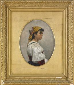 LÖFGREN Clara 1843-1923,Kvinna med blommig sjalett,1881,Stockholms Auktionsverket SE 2012-06-12