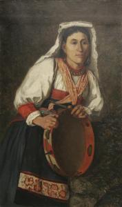 LÖWSTÄDT CHADWICK Emma 1855-1932,Kvinna i folkdräkt med tamburin,Uppsala Auction SE 2012-08-27