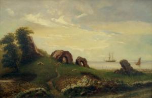 LüTZEN N. A 1828-1890,Coastal view of ships with the ruins of castle Eng,Rosebery's GB 2018-04-14