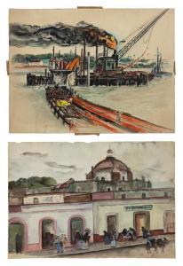L'ENGLE William Johnson 1884-1957,Mexico City street scene,1933,Eldred's US 2023-07-28
