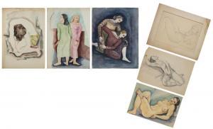 L'ENGLE William Johnson 1884-1957,Six female figural studies,1929,Eldred's US 2023-07-28