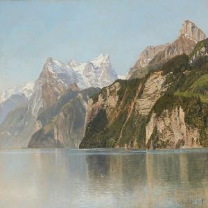 LA COUR Janus Andreas 1837-1909,Sneklædte Bjærge ved Vierwaldstädter-søen,Bruun Rasmussen 2013-09-16