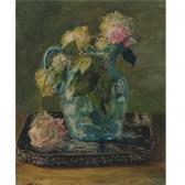 LA FARGE John 1835-1910,ROSES IN A BLUE CRACKLE GLASS PITCHER,1879,Sotheby's GB 2008-05-22