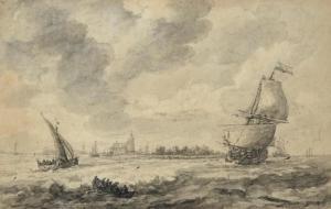 LA FARGUE Karel 1742-1783,Dutch Estuary scene with shipping before a town,Tennant's GB 2021-03-20
