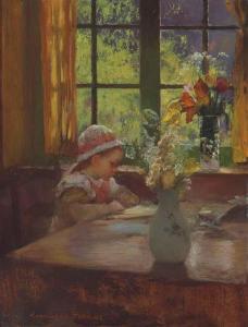 LA TOUCHE Gaston 1854-1913,A young girl with bonnet reading by a window,Christie's GB 2014-05-21