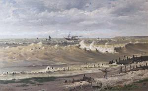 LA VILLETTE Élodie 1842-1917,Scène côtière animée au vapeur,Thierry-Lannon FR 2021-07-17