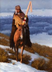 LAAGER KEN 1953,Indian on Horseback in Snow,1996,Jackson Hole US 2024-02-17