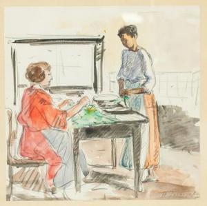 LABASQUE Jean 1902-1983,two women preparing a meal,888auctions CA 2020-09-24