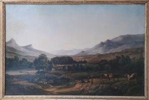 LABOR Charles Labord 1813-1900,Paysage montagneux animé de paysans et d'un,1840,Lombrail - Teucquam 2022-04-29