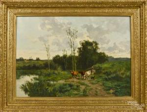 LABRUYERE Fernand 1800-1800,landscape with a river and cows,Pook & Pook US 2014-11-15