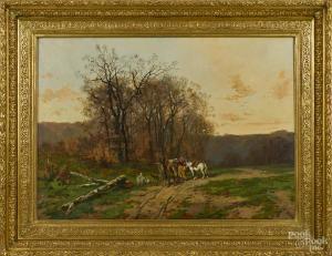 LABRUYERE Fernand 1800-1800,landscape with figures on a country road,Pook & Pook US 2014-11-15