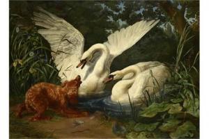 LACHENWITZ F. Sigmund 1820-1868,TWO SWANS STARTLED BY A HOUND,Mellors & Kirk GB 2015-11-25
