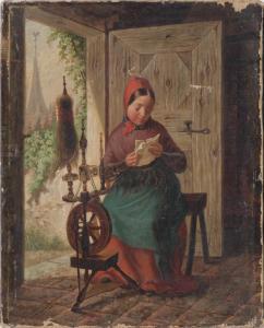 LACHNIT H,A young woman reading by her spinning wheel,Eldred's US 2016-09-01