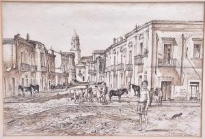 LACK Henry Martyn 1909-1979,an Italian street scene in the Piaza San Seve,1945,Dawson's Auctioneers 2019-02-23