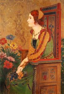 LACKERBAUER Rene 1861-1934,Sitzende, junge Frau
in historisierendem Kostüm,1892,Schuler 2009-09-14