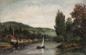 LACOMBE Henri Germain 1812-1893,Flusslandschaft mit Boot,1872,Fischer CH 2014-11-26
